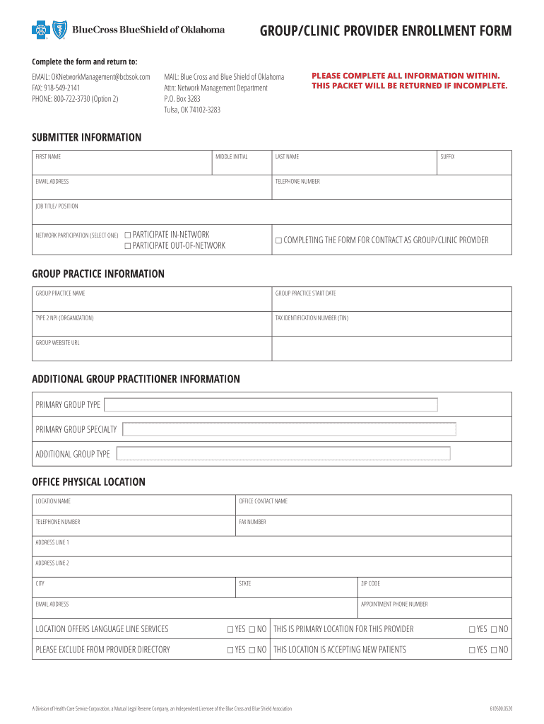 Bcbs Provider Enrollment Forms Enrollment Form