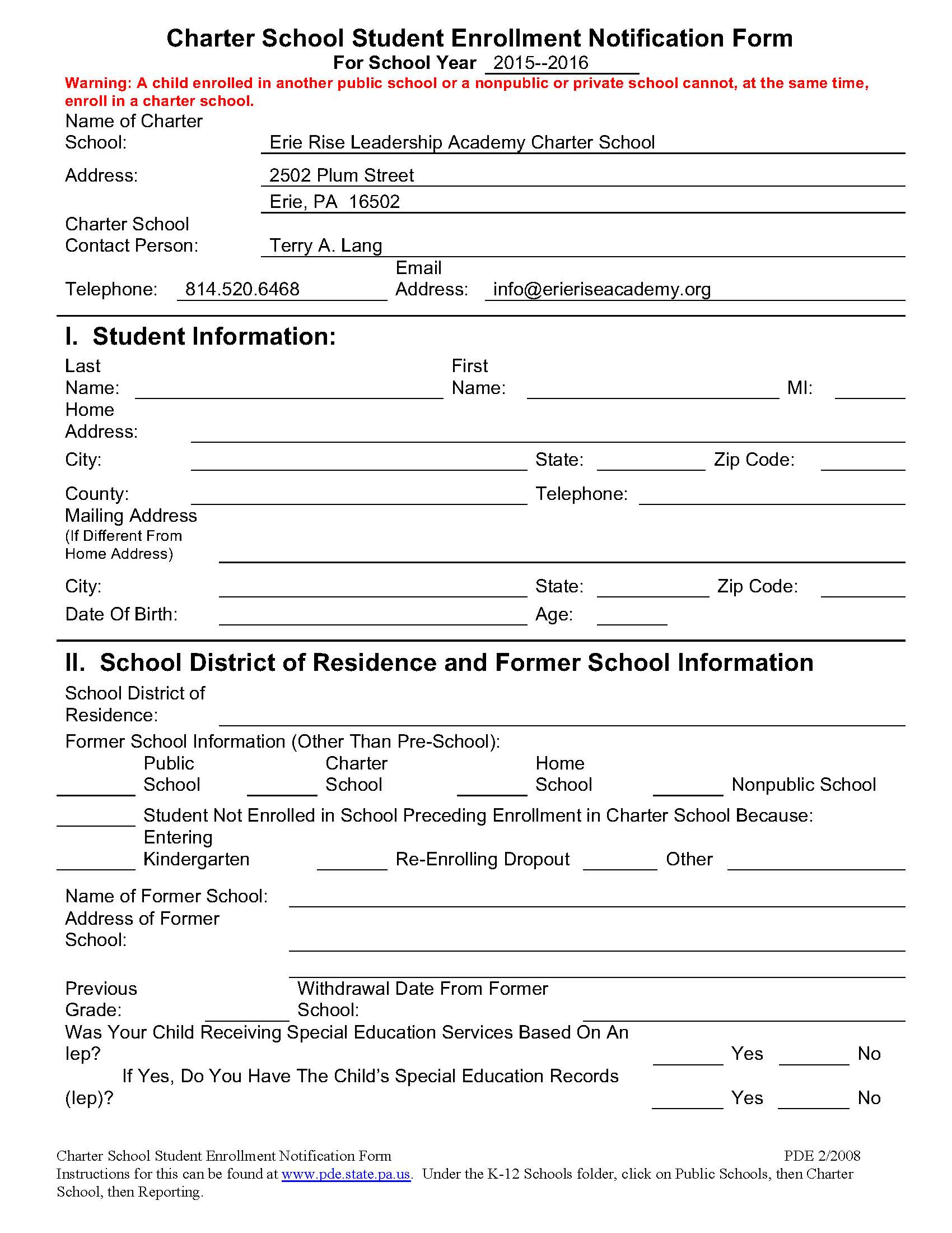charter-school-student-enrollment-form-enrollment-form