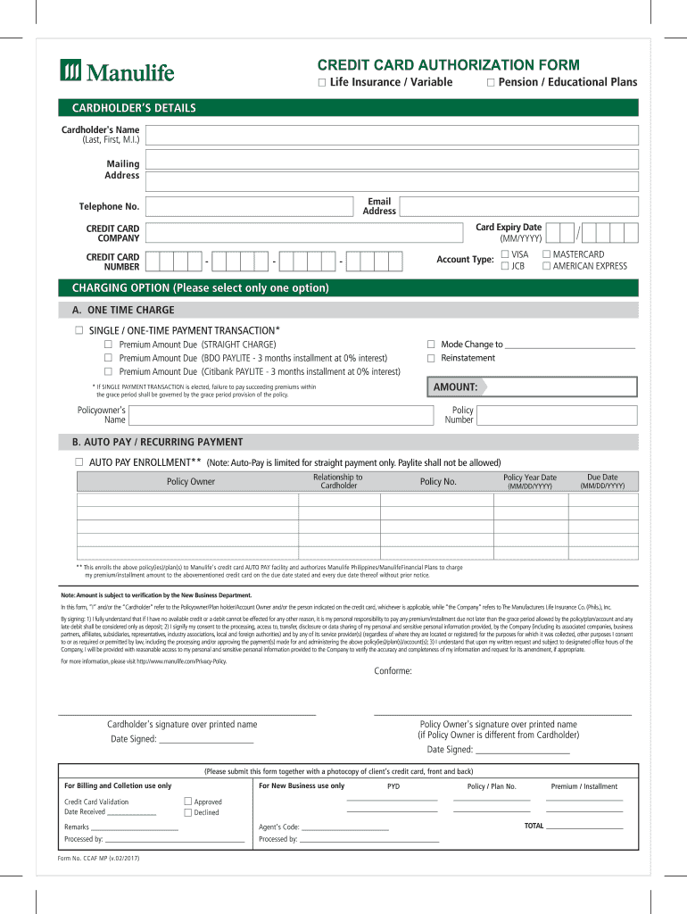 Manulife Enrollment Form