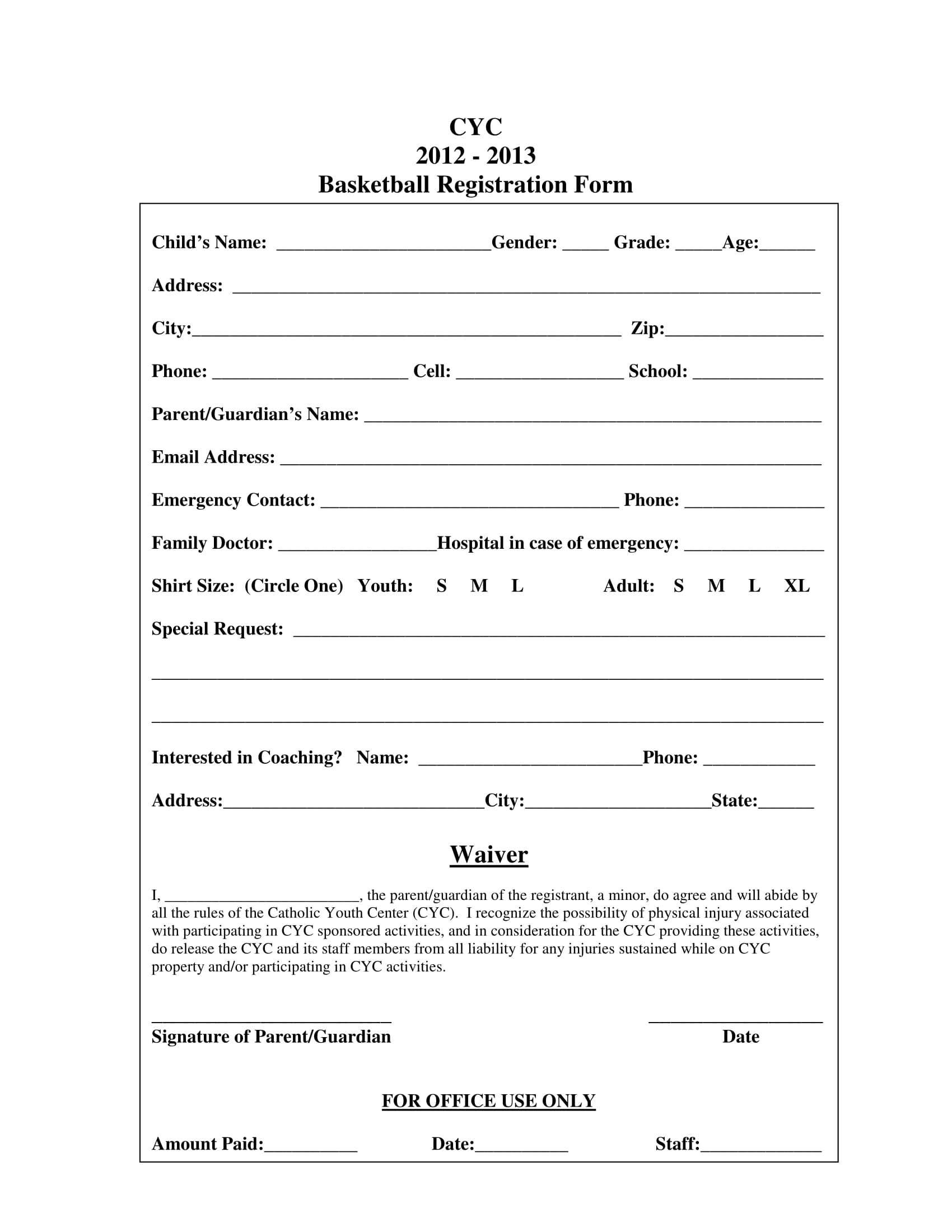 Registration Form Example Enrollment Form